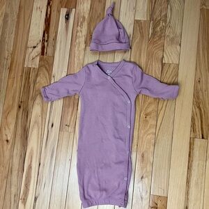 O2 Baby Organic Cotton Sleeper with Hat Purple/Pink Pajama Hospital Outfit